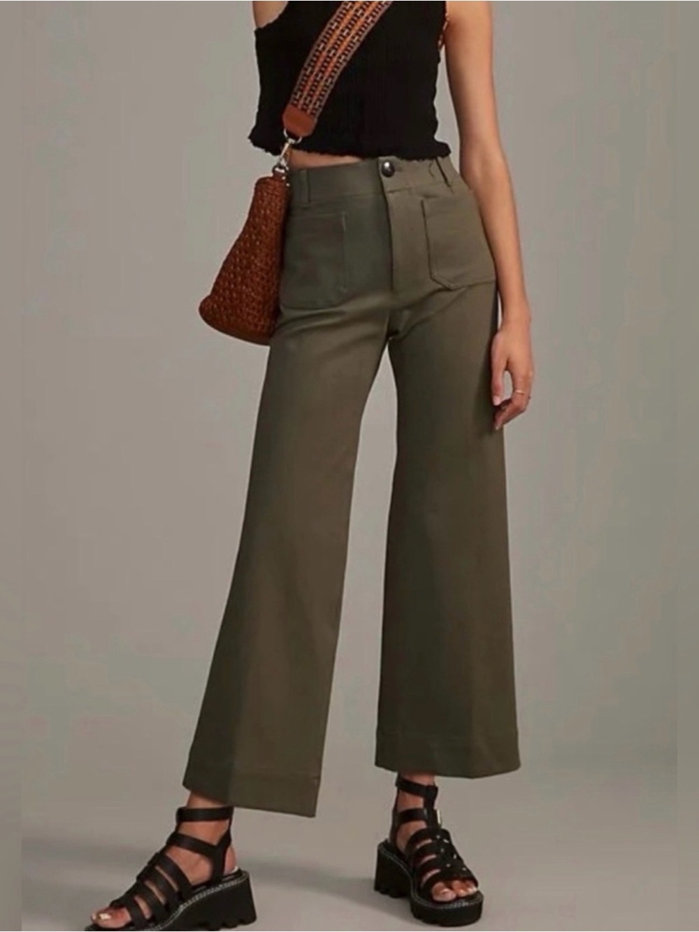 MAEVE Colette Cropped Pant in Olive, Size 28